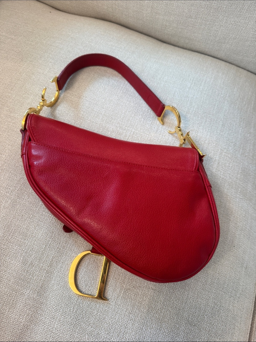 Authentic Christian Dior Vintage Red Leather Saddle Bag Gold Hardware w/ COA Y2K - Picture 9 of 17